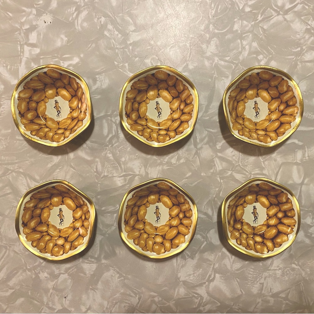 Vintage 1960’s Planters Mr. Peanut Mini Tin Snack Bowls set of 10 3x1 size